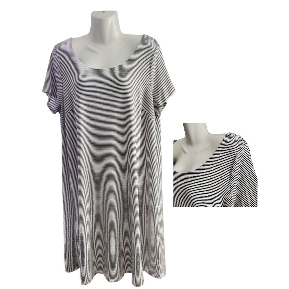 TALBOTS PLUS BLACK/WHITE STIPED BABYDOLL DRESS SIZE 1X